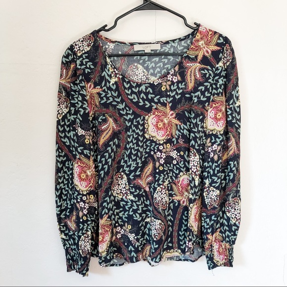 LOFT Floral Smocked Cuff Blouse - Picture 2 of 7